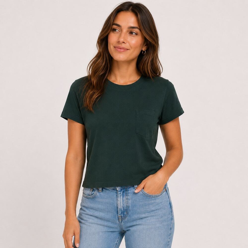 Everlane The Box Cut Organic Cotton Pocket Tee Dark Green Size XS NWT